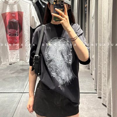 26ss人头城市印花水洗短袖T恤女