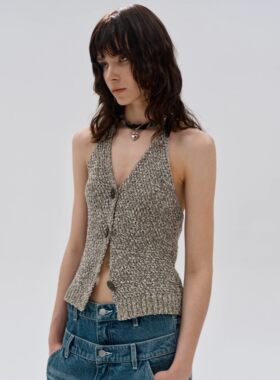 cece 4/23【宅女同款】immune system可调节挂脖皮带露背毛织吊带