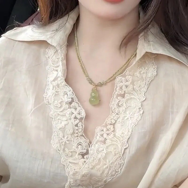 老钱风绿色葫芦吊坠串珠项链女
