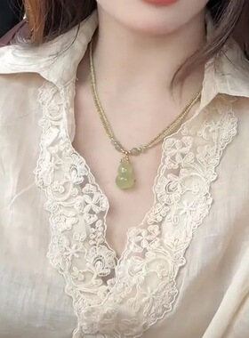 老钱风绿色葫芦吊坠串珠项链女