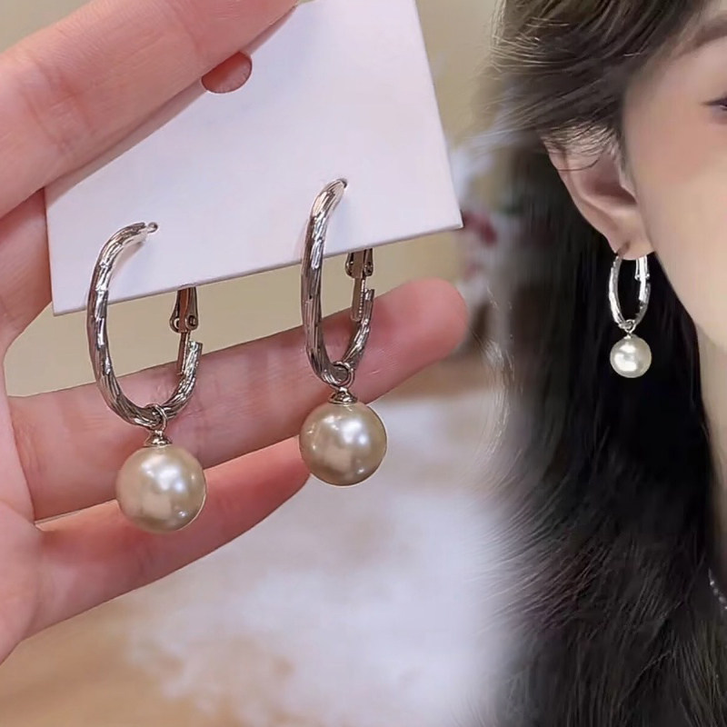 轻奢法式设计感素圈珠珠吊坠耳扣时尚高级感一款多戴耳钉气质耳饰