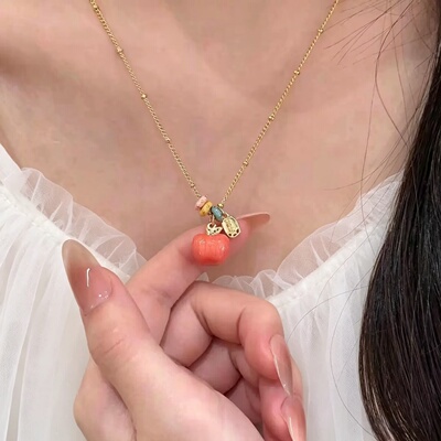 多巴胺幻彩温变苹果吊坠项链女
