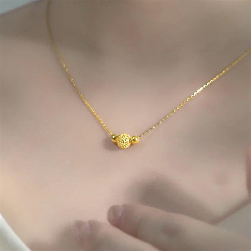 金色花丝玲珑项链女2024新款钛钢不掉色精致百搭转运珠吊坠锁骨链