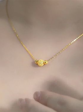 金色花丝玲珑吊坠项链女