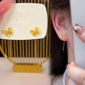 新中式 金色蝴蝶流苏耳线女温柔气质百搭高级感耳环轻奢养耳洞耳饰