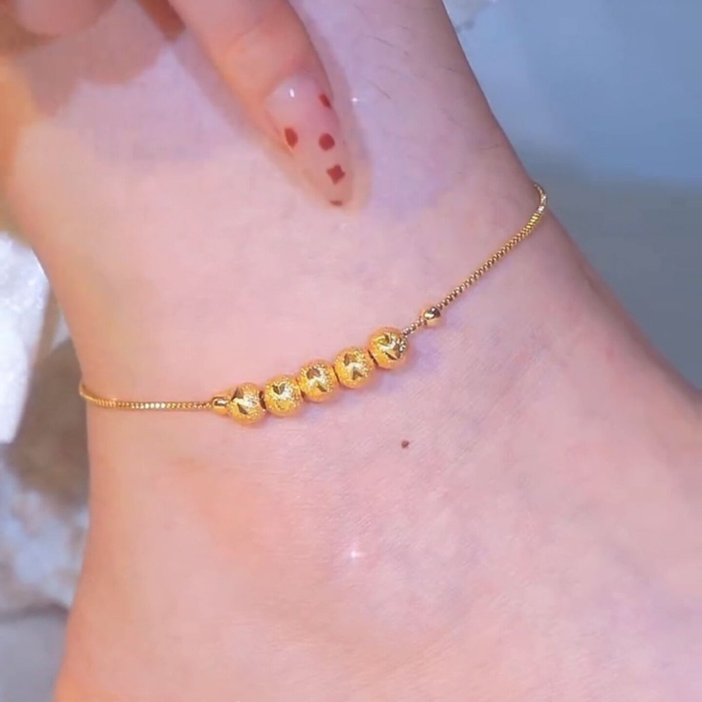 福禄临门五福转运珠脚链女时尚百搭高级感足链轻奢小众设计感脚饰