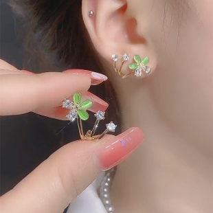 2025网红爆款耳环小众设计感花朵高级甜美夏天清新果绿色洋气耳钉