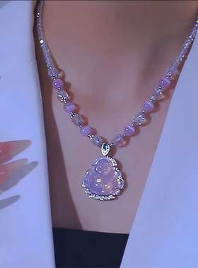 新中式粉色佛公吊坠项链女