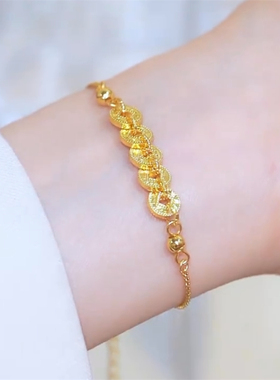 新中式碎冰冰五帝钱手链女时尚高级感手串轻奢气质百搭爆款手饰潮