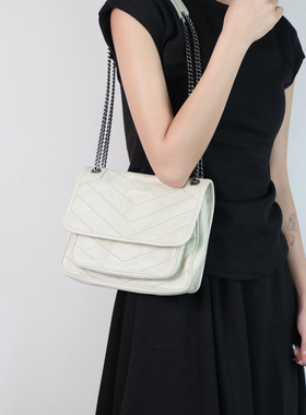 杨树林包包Niki包真皮流浪包单肩斜挎包爆裂纹链条hobo腋下包女包