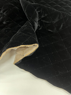 秋冬黑色桑蚕丝真丝丝绒菱形格夹羊驼绒裤子服装面料柔软保暖