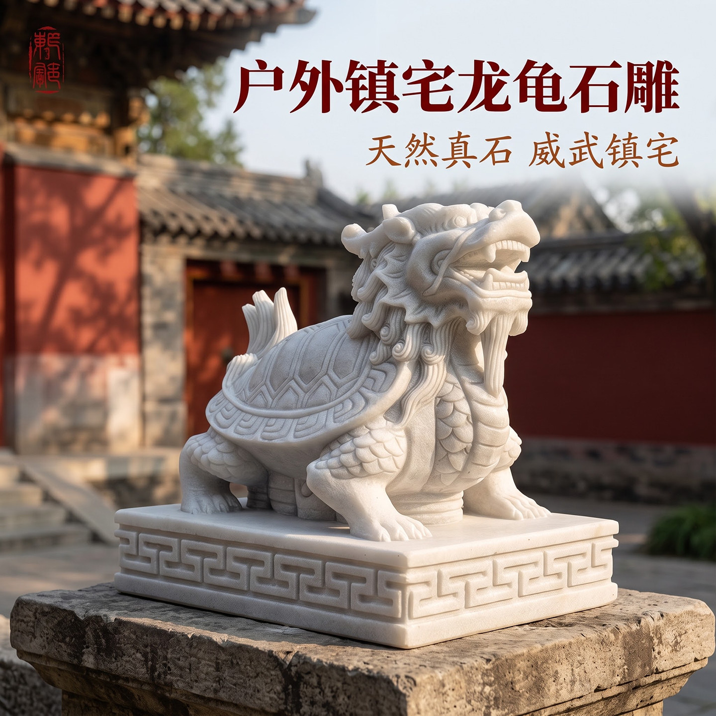龙龟石雕天然汉白玉手工雕刻