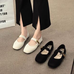 单鞋 法式 气质百搭通勤上班鞋 子2025年新款 复古方头黑色玛丽珍女鞋