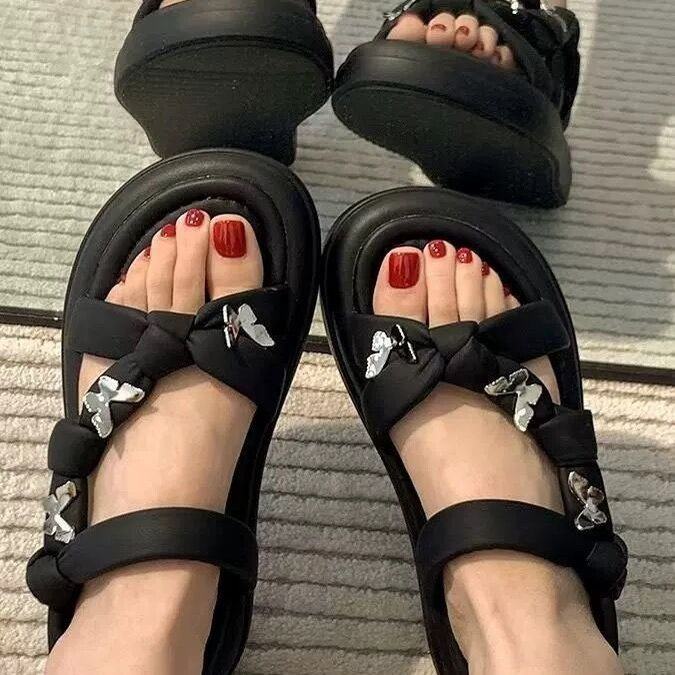超舒适仙女风厚底凉鞋女2025年新款夏季蝴蝶百搭洋气配裙子罗马鞋