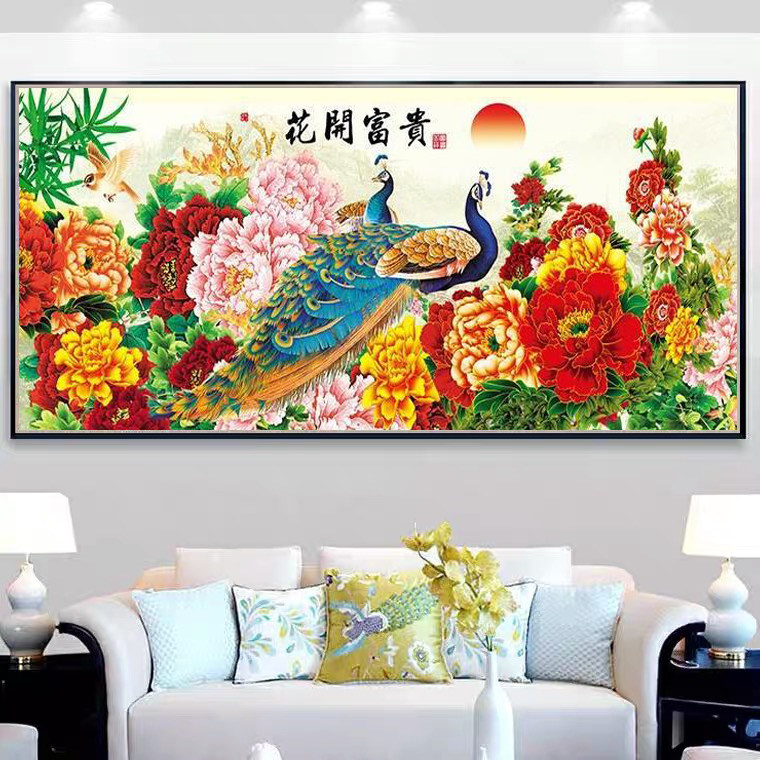5d钻石画满钻2026新款客厅花开富贵钻石绣吉祥孔雀手工点钻十字绣