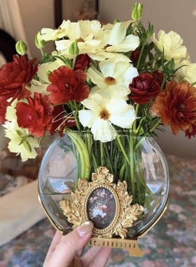 复古欧式人物花瓶摆件黄铜装饰画收纳水培花器玻璃鱼缸餐厅摆件