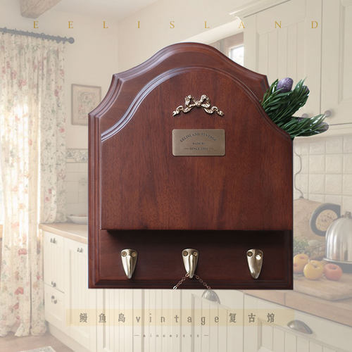 原创法式中古风实木收纳盒门厅钥匙挂钩小众挂件壁柜氛围墙挂件