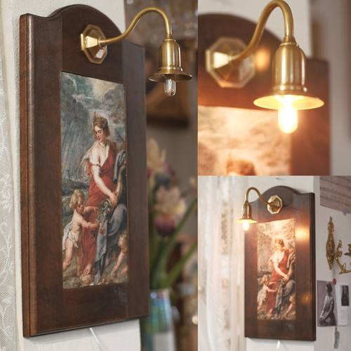 法式中古风复古实木黄铜壁灯壁挂欧式玄关卧室挂画装饰画组合拼墙