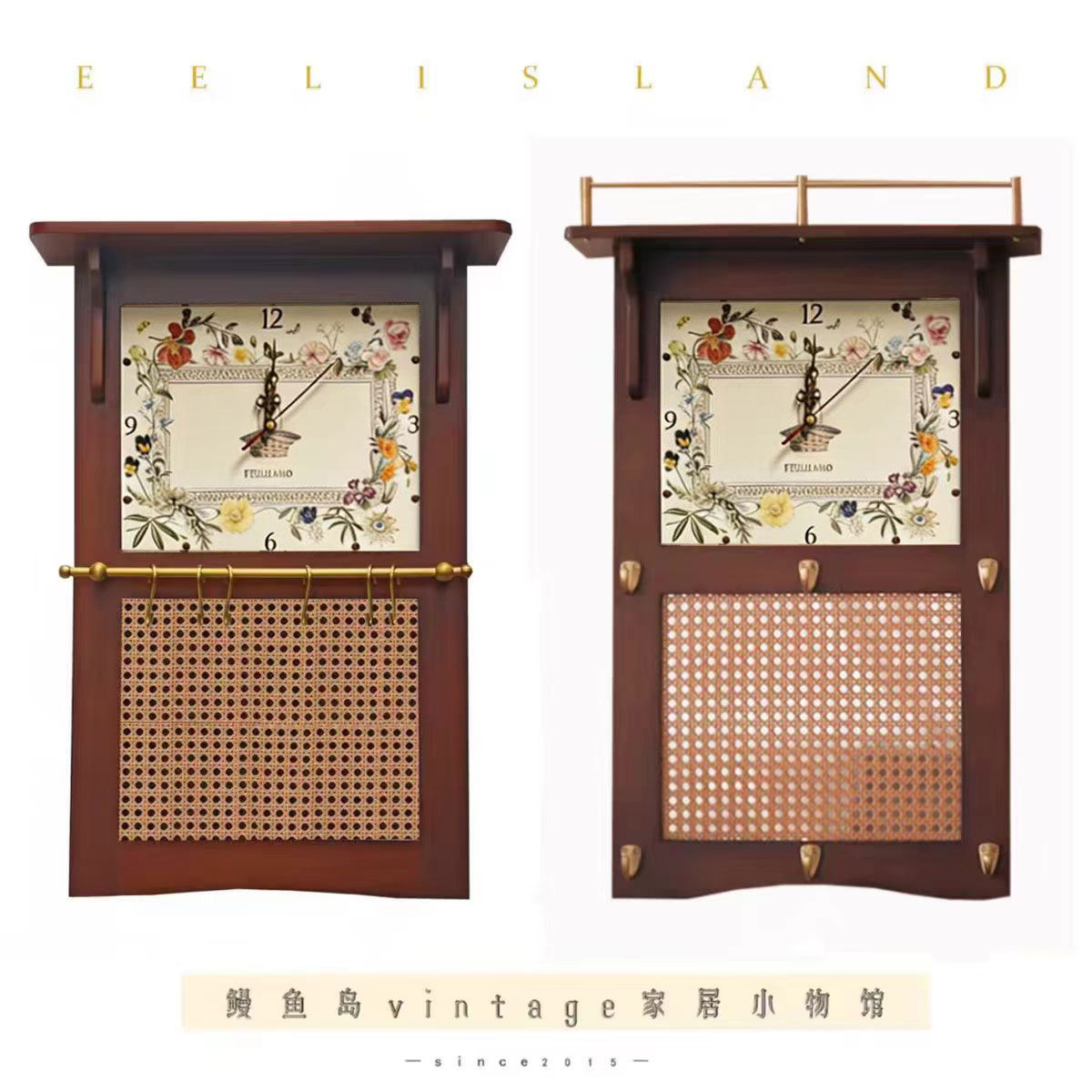 原创法式中古油画静音钟表挂钩多功能电表箱卧室玄关实木黄铜挂钩