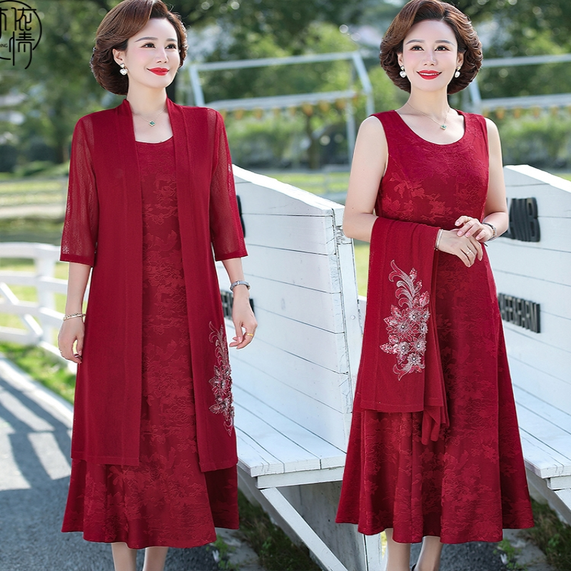 喜婆婆婚宴装夏季参加婚礼连衣裙两件套装高贵妈妈礼服加大码长裙