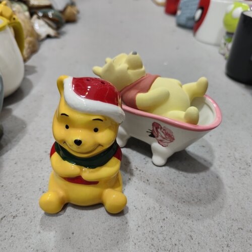 陶瓷可爱卡通小熊维尼摆件加湿器浴缸组合有风釉染色磕补