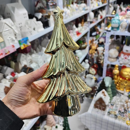 非偏远地区凑满19包邮部分瑕/陶瓷金色圣诞树摆件有粗糙点