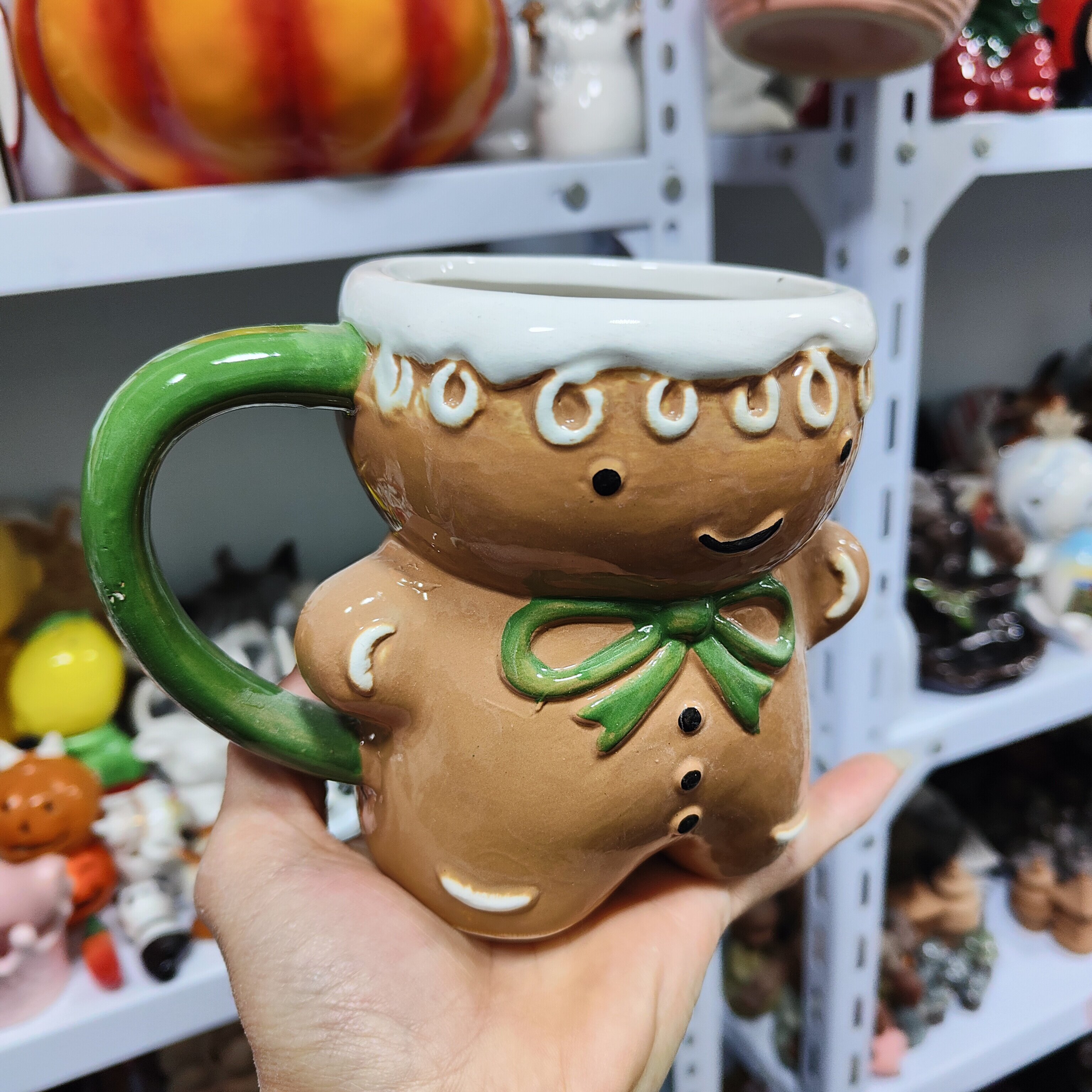 非偏远地区凑满19包邮部分瑕/姜饼人杯置物摆件手柄缺釉