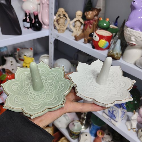 非偏远地区凑满19包邮部分瑕/描金线首饰盘戒指项链摆件置物