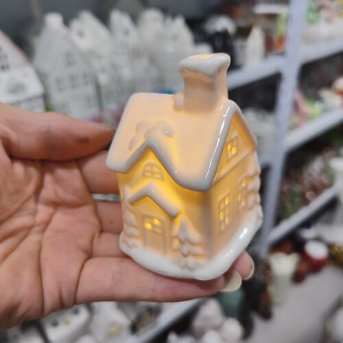非偏远地区凑满19包邮部分瑕/迷你高透陶瓷房子夜灯摆件圣诞树