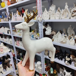 非偏远地区凑满19包邮部分瑕/描金鹿摆件瑕疵缺色