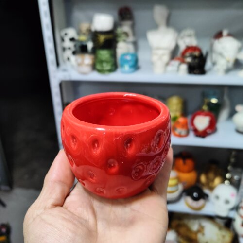 非偏远地区凑满19包邮部分瑕/草莓小盆缺釉补色内凸物