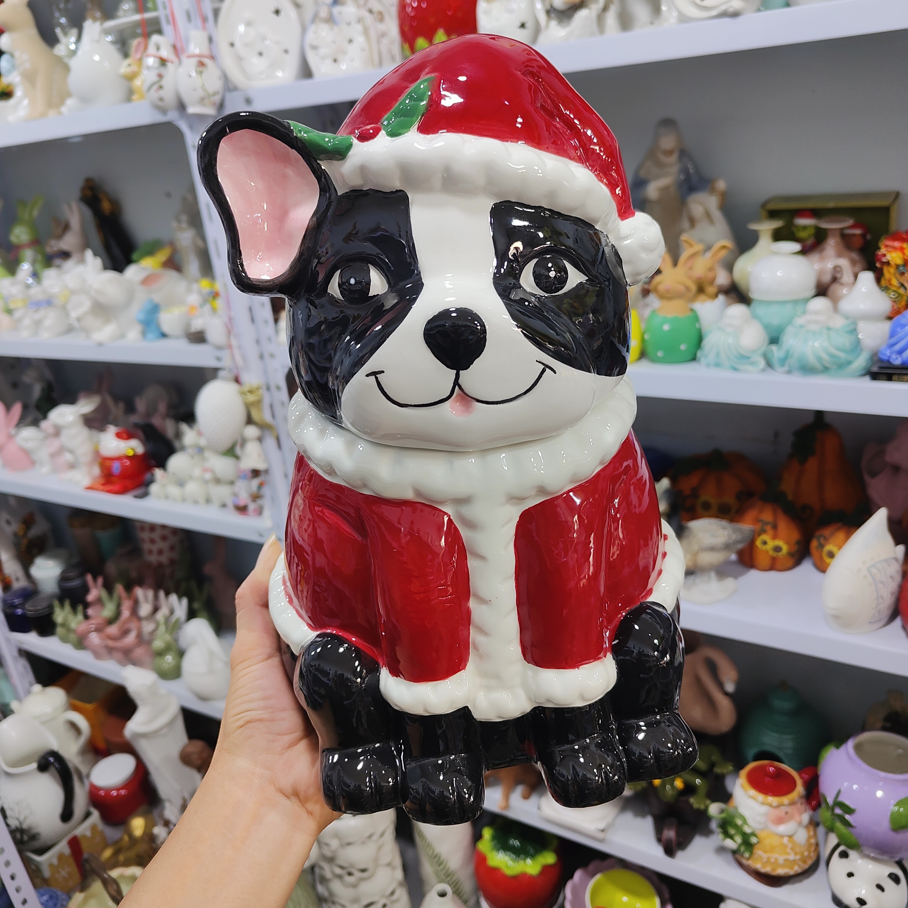 非偏远地区凑满19包邮部分瑕/圣诞狗罐摆件置物不均