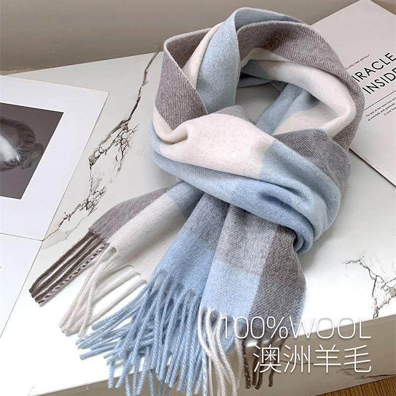 情侣围巾女冬季2025新款高级感英伦百搭格子100%羊毛秋冬保暖围脖