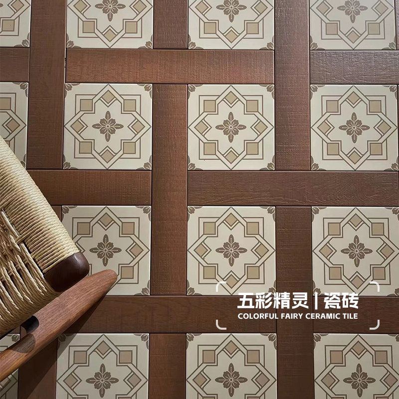 五彩精灵 法式客餐厅仿木纹砖小花片