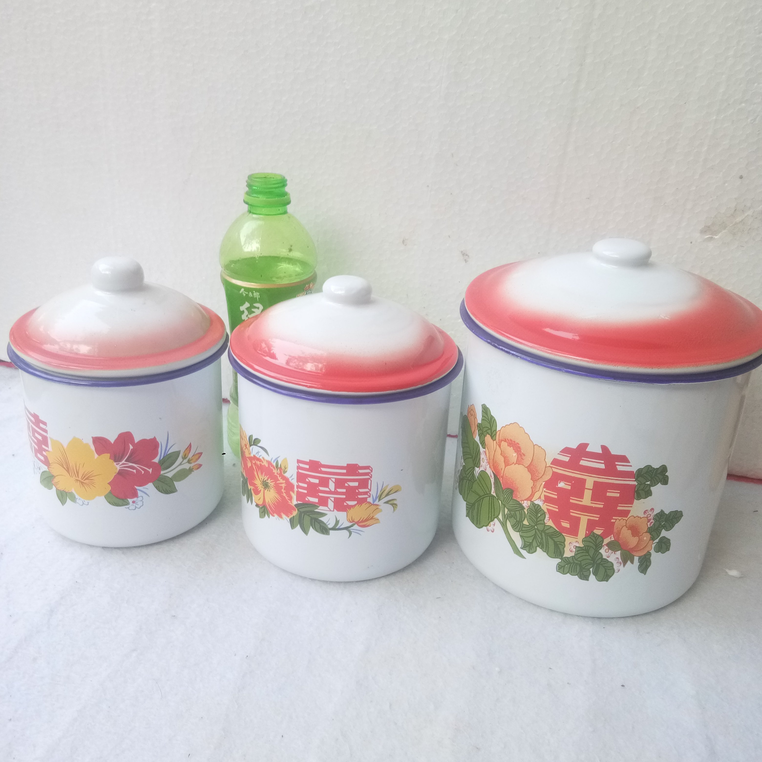 处理12/13/16厘米老式大缸子搪瓷杯瑕疵品泡面缸子加盖