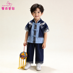 广西壮族三月三儿童民族服装夏季汉服男童新款苗族彝族舞蹈表演服