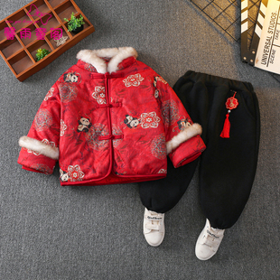 新中式汉服儿童熊猫拜年服男童中国风喜庆新年装宝宝过年棉服套装