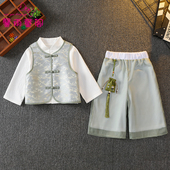 儿童汉服唐装 马甲三件套演出服女童幼儿园班服中国风 春秋男童套装