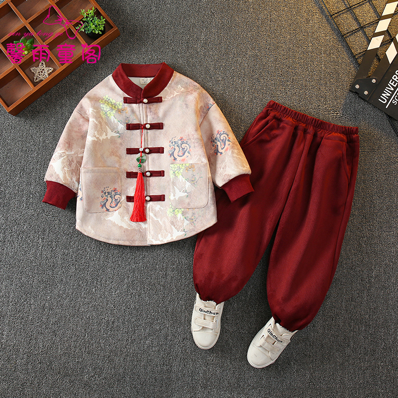 新中式男童汉服秋冬国风加绒套装