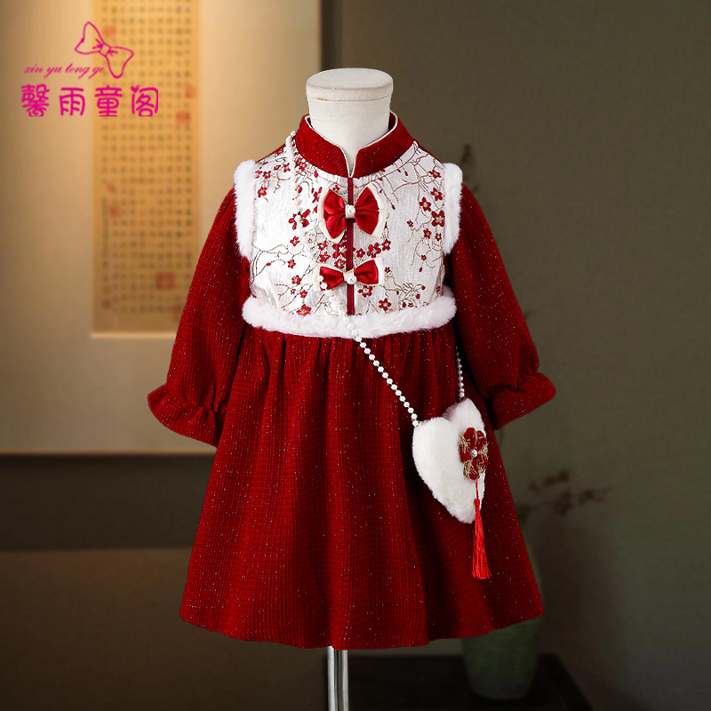拜年服女童加绒连衣裙冬装汉服裙