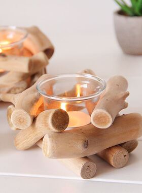 Wooden candle holder glass decoration romantic simple garden