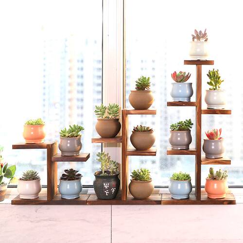 Balcony flower pot shelf green plants rack wood decoration