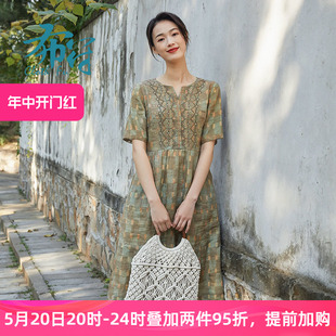 洋气清新改良休闲刺绣连衣裙女 原创复古气质时尚 新款 布符春季