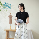 旗袍领五分袖 竹叶旗袍裙中式 国风流苏扣 新款 布符夏季