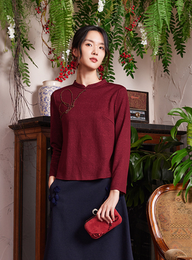 布符春新款红色旗袍上衣长袖唐装居士服改良版女时尚佛系禅意
