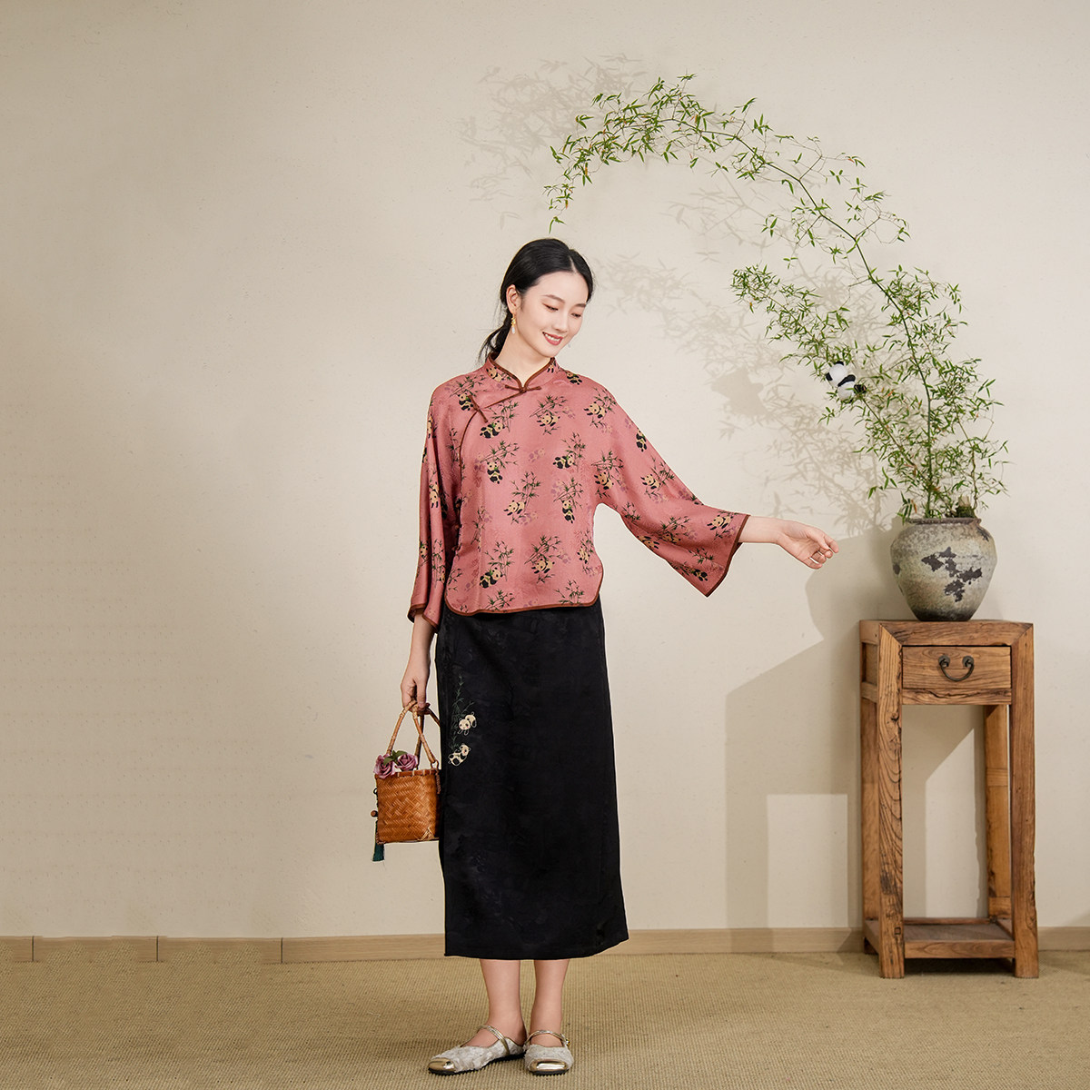 布符年夏季新品旗袍领手工一字扣旗袍上衣女装复古显瘦气质款