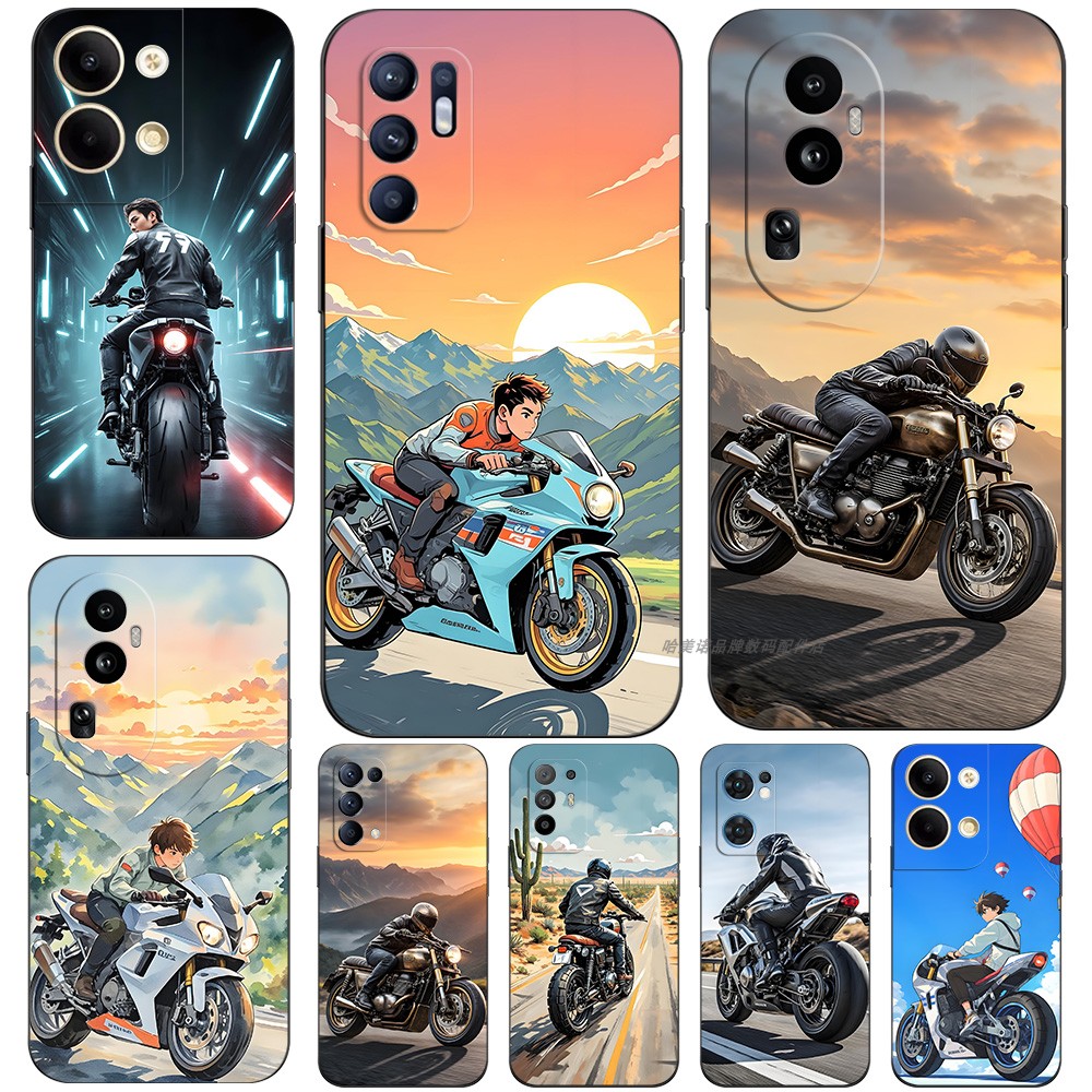 磨砂软手机壳适用OPPO A72 5G RENO13 12 11 10 9 8 7 6 5 PRO K PLUS + 摩托机车酷炫少年