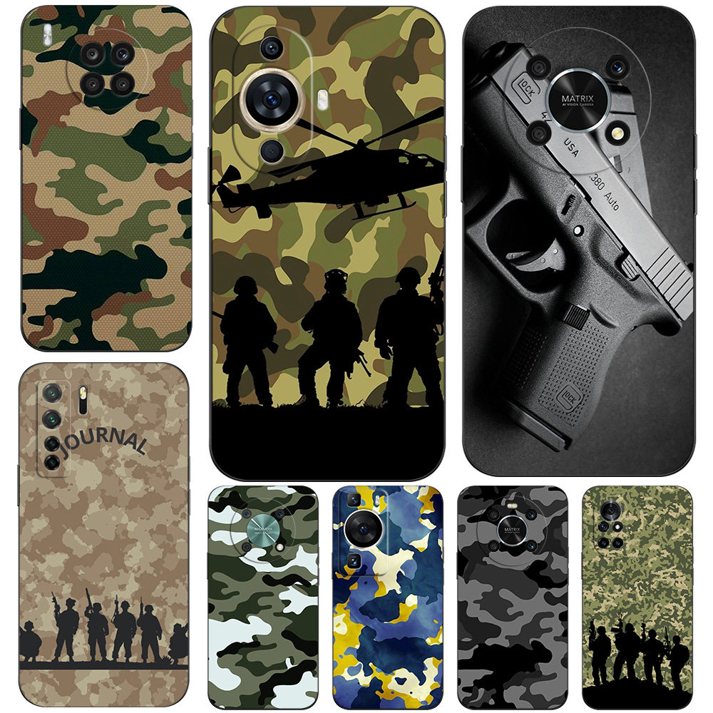 硅胶软手机壳适用华为Mate 30 40E 40 50 P30 P40 P50 P60Pro麦芒20WIKO优畅享Plus60Hi  迷彩军事图案枪男人