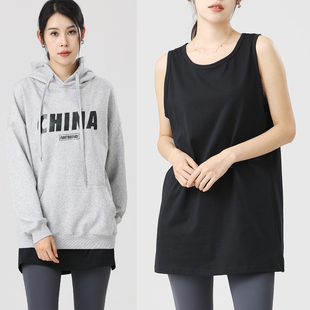 吊带秋冬加厚打底衫 宽松黑色卫衣叠穿内搭中长款 纯棉背心女外无袖