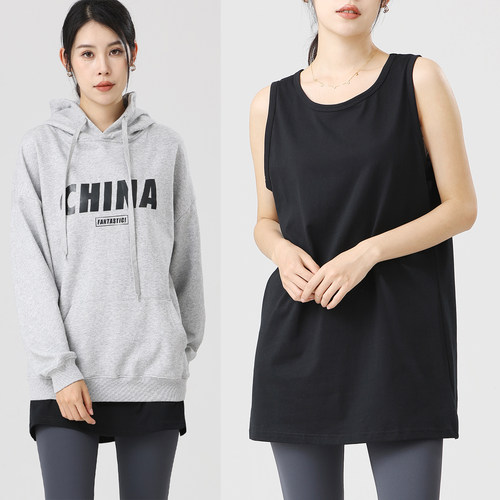 黑色卫衣叠穿内搭中长纯棉背心女